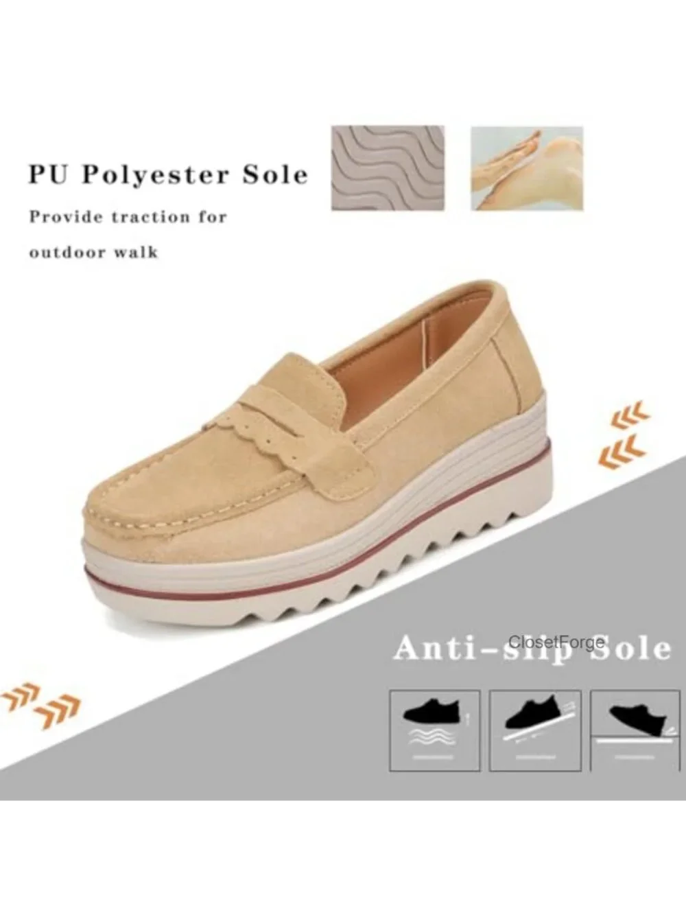 Women's Slip-On Platform Loafers Suede Wedge Mocs Low-Top Lightweight Casual